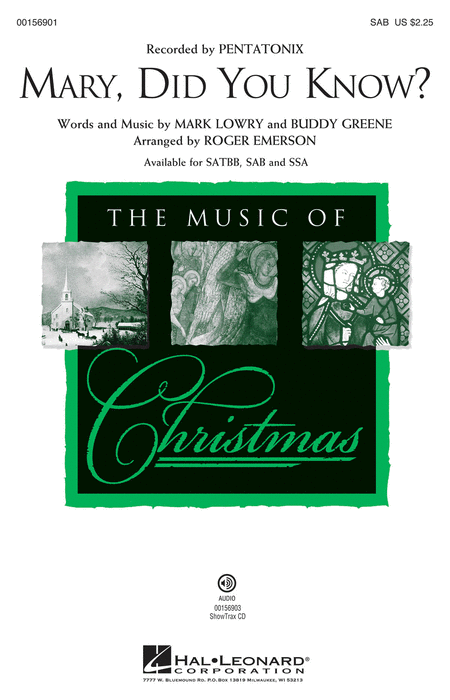 Mary, Did You Know? : SAB : Roger Emerson : Buddy Greene : Pentatonix : Sheet Music : 00156901 : 888680608750