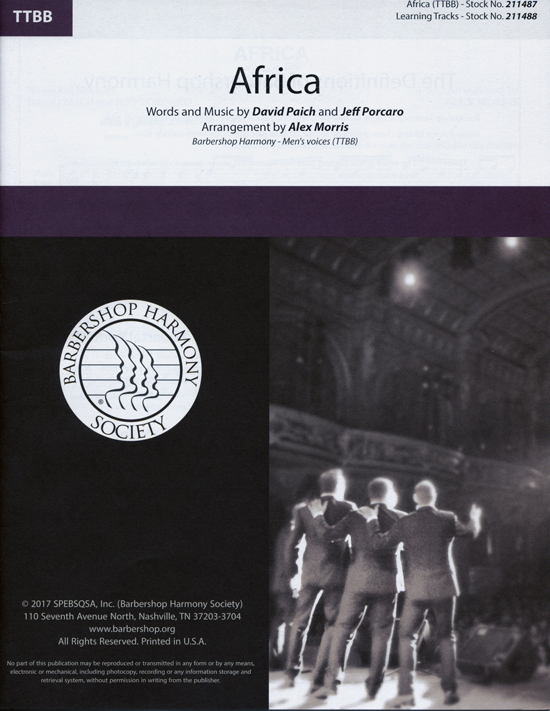 Africa : TTBB : Alex Morris : David Paich : Vocal Evolution : Sheet Music : 00241378 : 888680703516