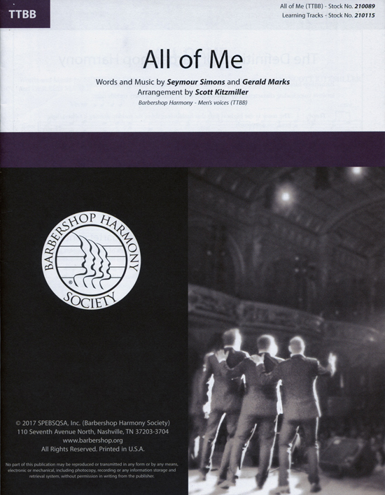 All of Me : TTBB : Scott Kitzmiller : Gerald Marks : Realtime : Sheet Music : 00241382 : 888680703554