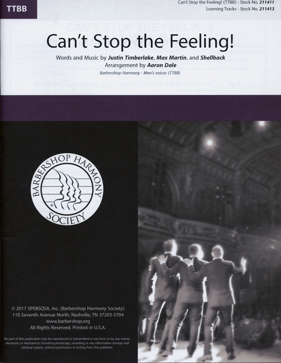 Can't Stop the Feeling! : TTBB : Aaron Dale : Justin Timberlake : Justin Timberlake : Sheet Music : 00241604 : 812817021426