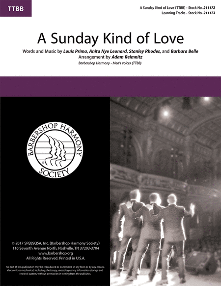 A Sunday Kind of Love : TTBB : Adam Remin : Louis Prima : Reckless : Sheet Music : 00242673 : 888680704957