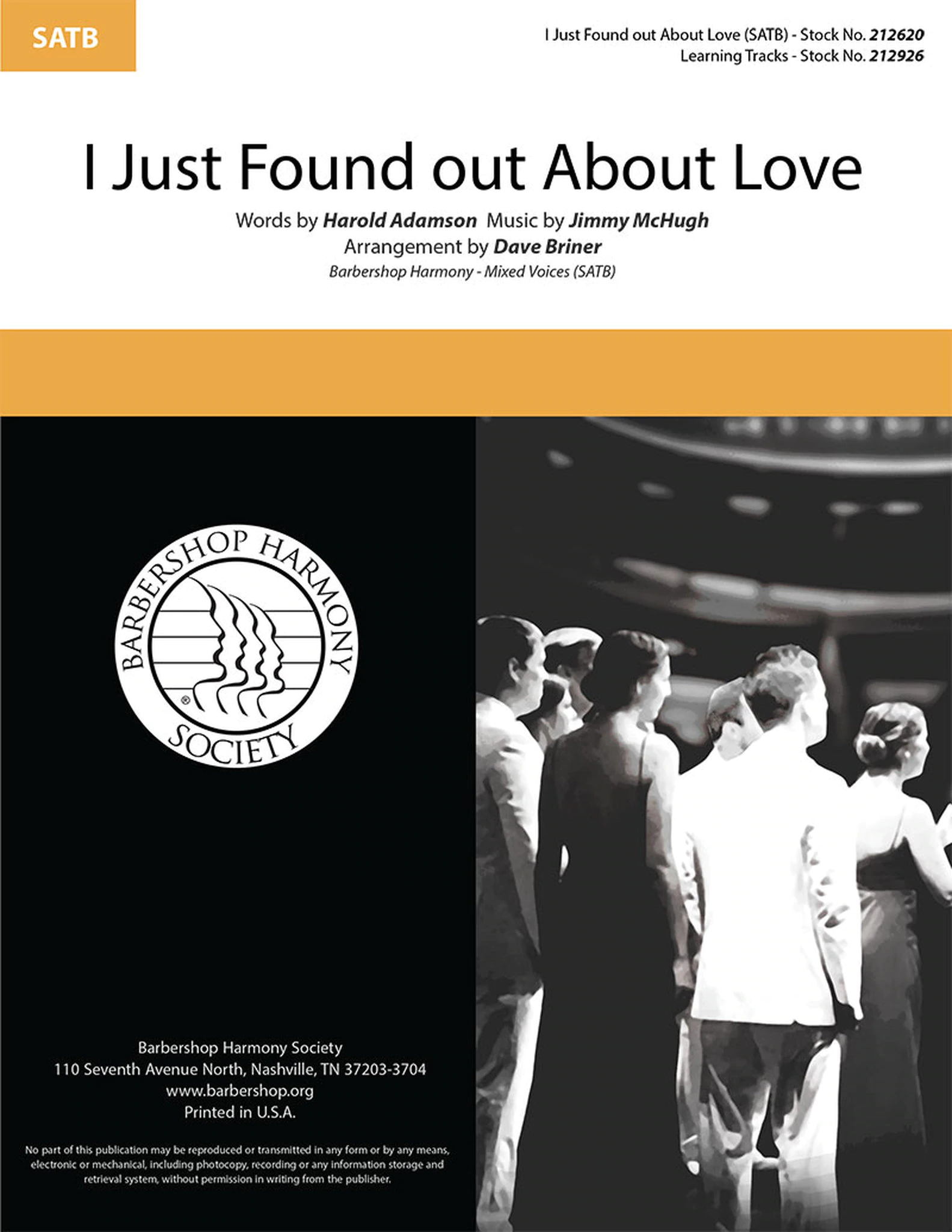 I Just Found out About Love : SATB : Dave Briner : Jimmy McHugh : Sheet Music : 00287145 : 888680902452