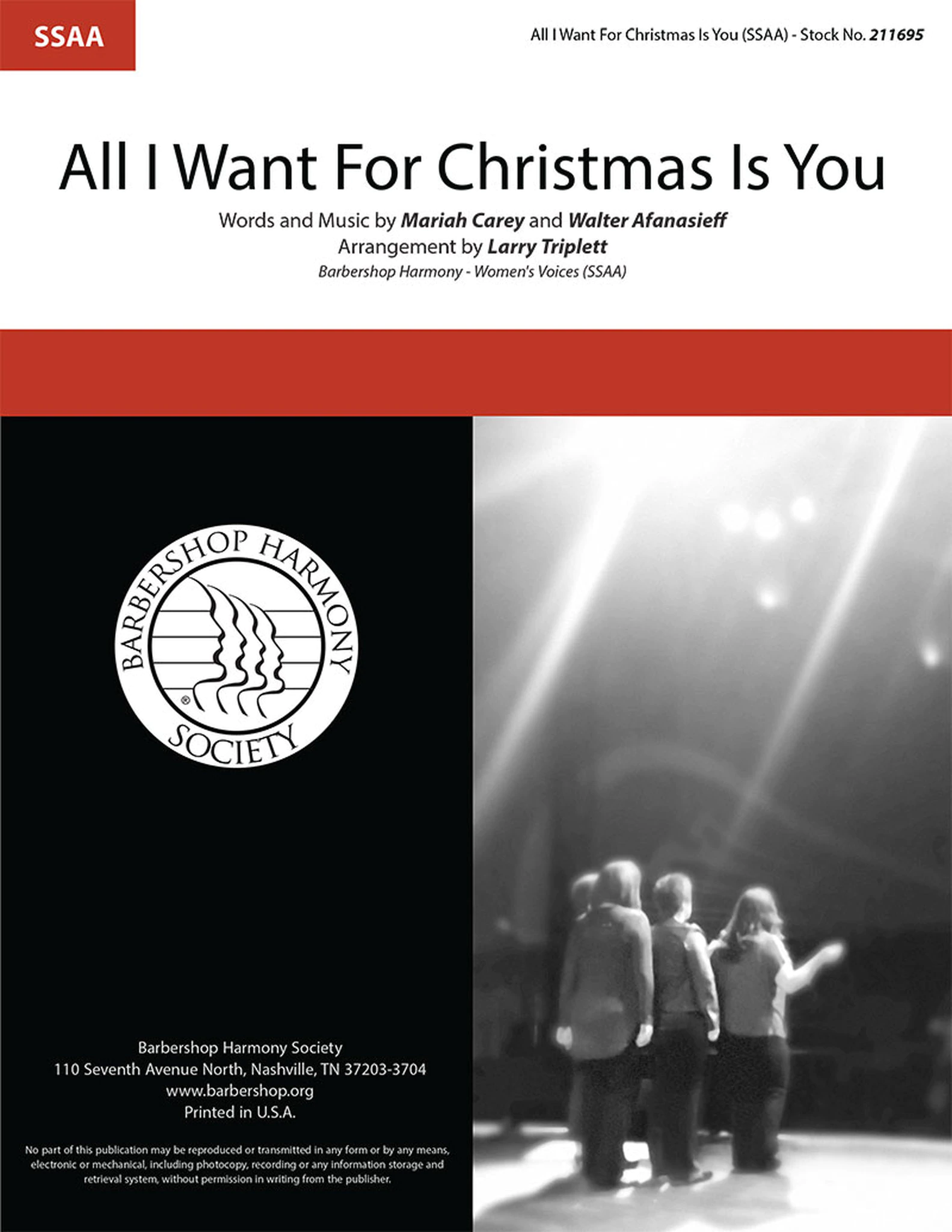 All I Want for Christmas Is You : SSAA : Larry Triplett : Walter Afanasieff : Mariah Carey : Sheet Music : 00287151 : 888680902438