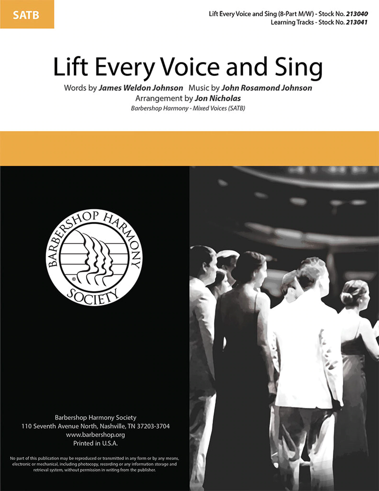 Lift Every Voice and Sing : SSAATTBB : Jon Nicholas : John Rosamond Johnson : Sheet Music : 00295008 : 888680945497
