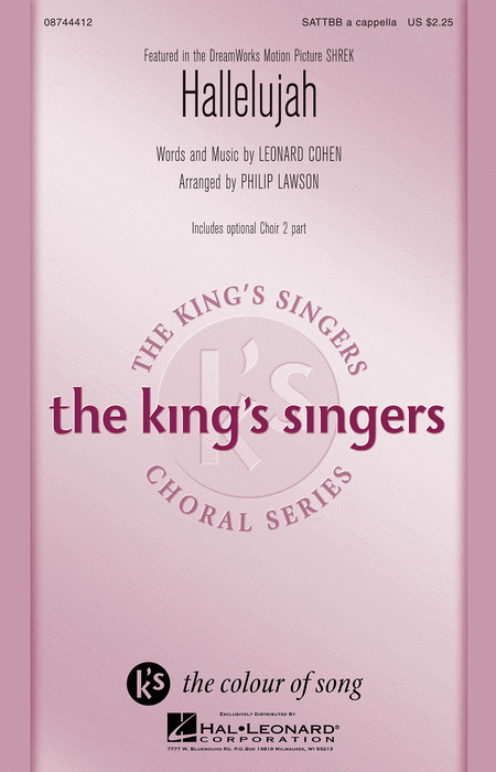 Hallelujah : SATB divisi : Philip Lawson : Leonard Cohen : King's Singers : Sheet Music : 08744412 : 073999444124 : 142349783X