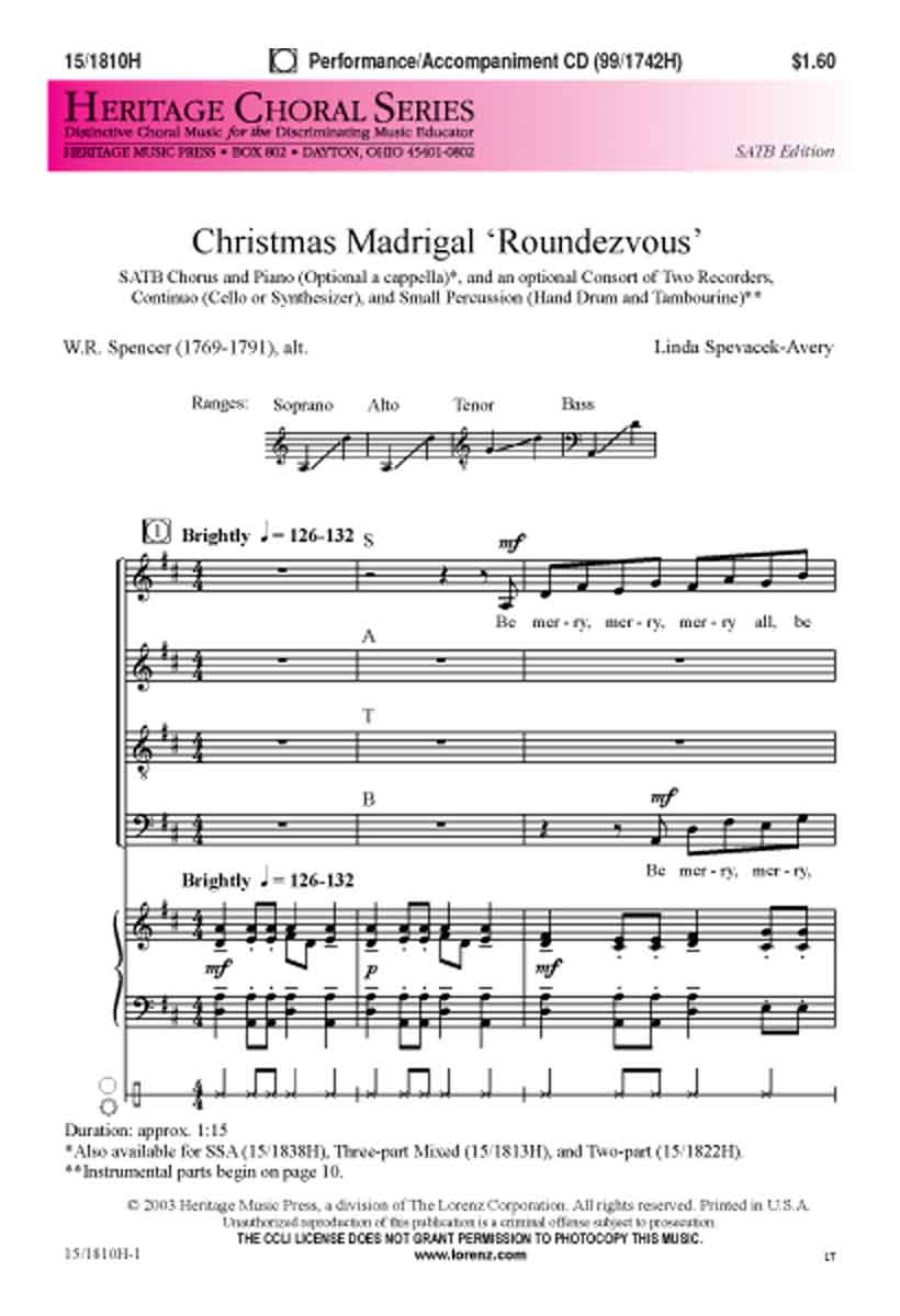 Christmas Madrigal Roundezvous : SATB : Linda Spevacek : Sheet Music : 15-1810H