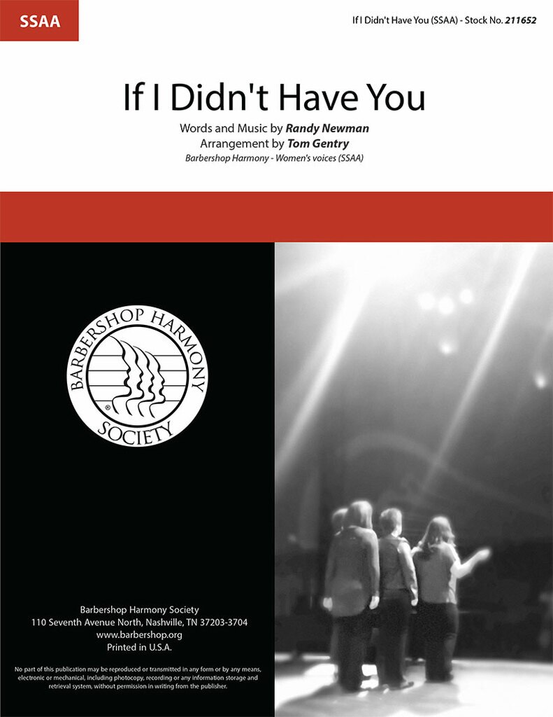 If I Didn't Have You : SSAA : Tom Gentry : Monsters, Inc : Sheet Music : 211652