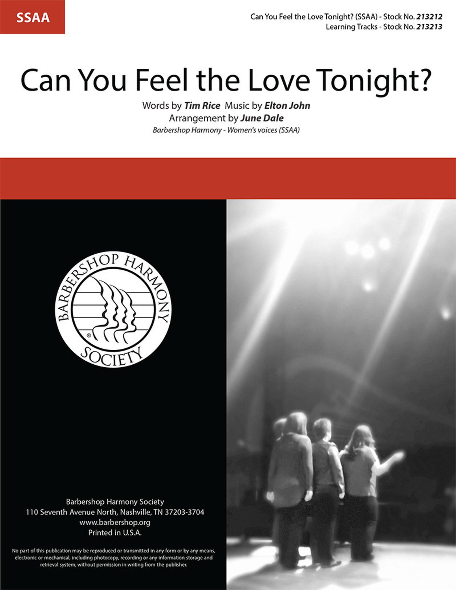 Can You Feel the Love Tonight? : SSAA : June Dale : Elton John : The Lion King : Sheet Music : 00325416