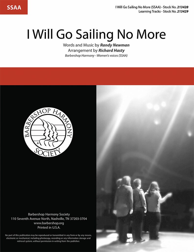 I Will Go Sailing No More : SSAA : Richard Hasty : Randy Newman : Toy Story : Sheet Music : 00362004