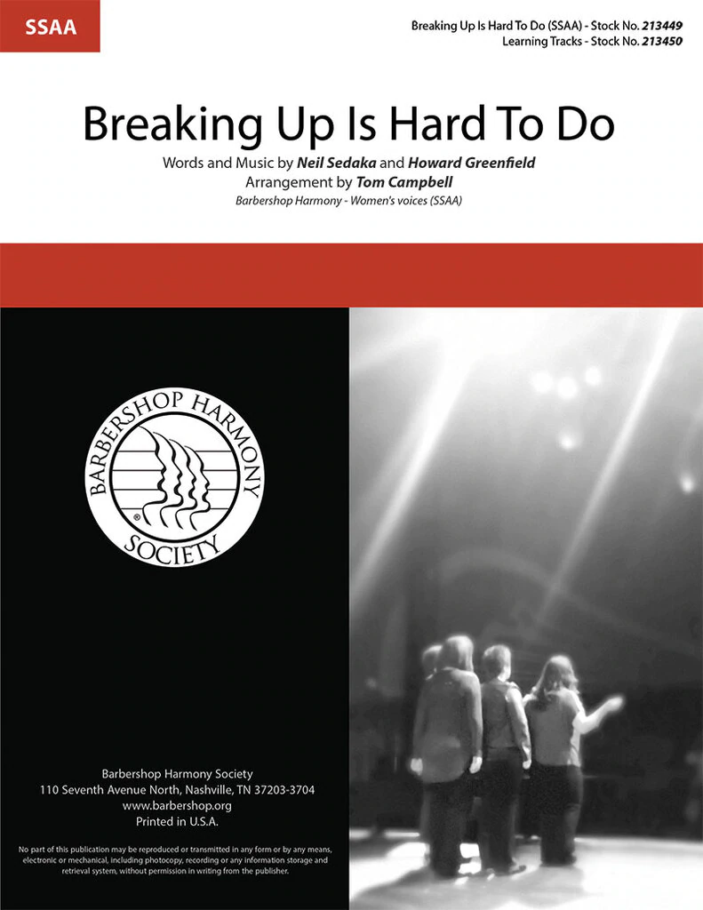 Breaking Up Is Hard To Do : SSAA : Tom Campbell : Neil Sedaka : Sheet Music : 00361896