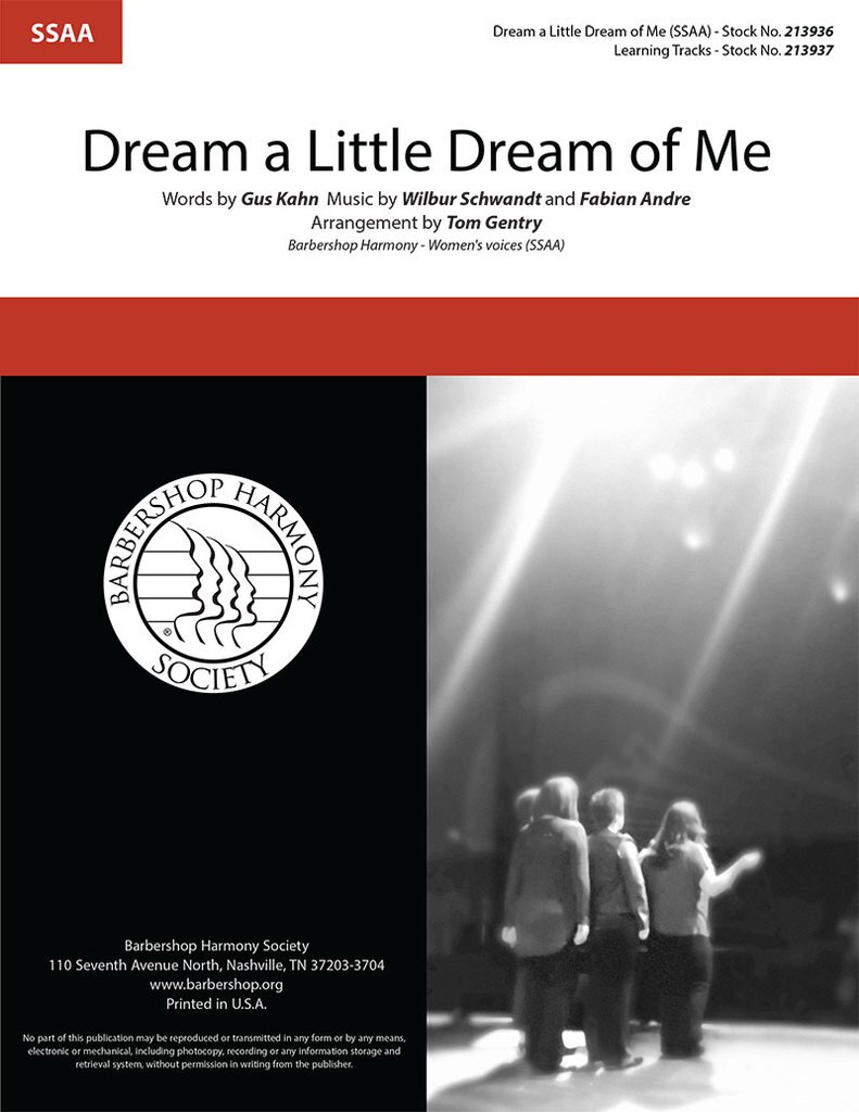 Dream a Little Dream Of Me : SSAA : Tom Gentry : The Mamas and The Papas : Sheet Music : 00383095