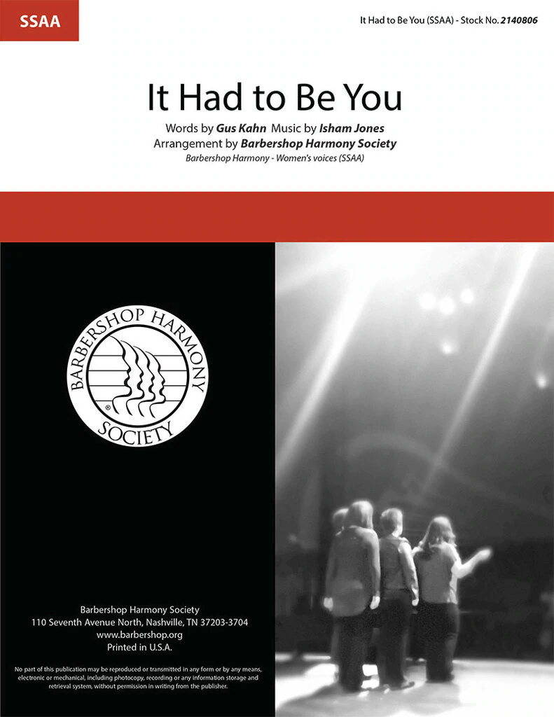It Had To Be You : SSAA : Barbershop Harmony Society : Isham Jones : Songbook & 2 CDs : 214806