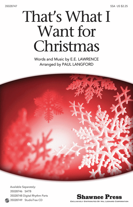 That's What I Want For Christmas : SSA : Paul Langford : Ella Fitzerald : Sheet Music : 35028747 : 884088870560 : 1480305278