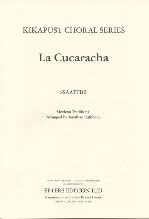 Jonathan Rathbone : La Cucaracha : SSAATTBB : Sheet Music : 98-EP77035