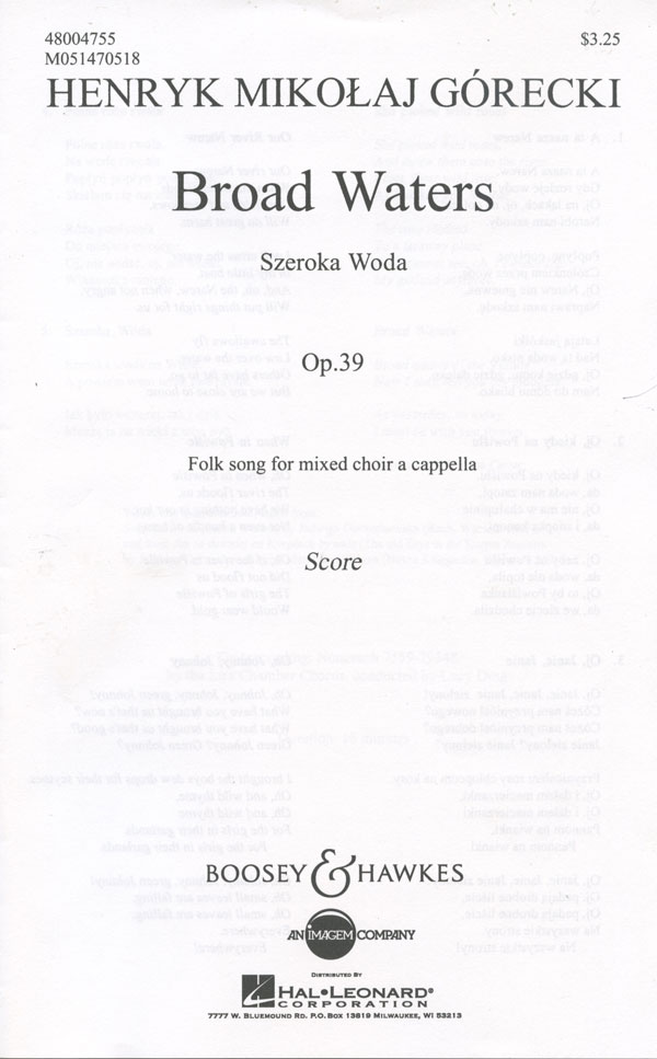 Henryk Gorecki : Broad Waters : SATB : Songbook : 073999158038 : 48004755