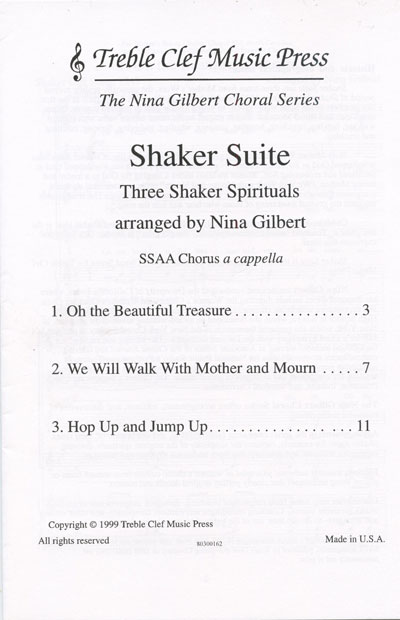 Nina Gilbert : Three Shaker Spirituals : SSAA : Sheet Music Collection : TC-162