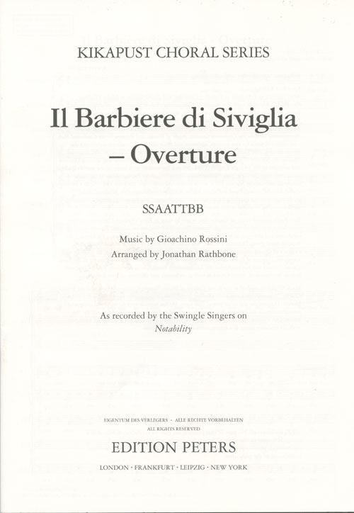 Jonathan Rathbone : Il Barbiere di Siviglia - Overture : SSAATTBB : Sheet Music : 98-EP77062