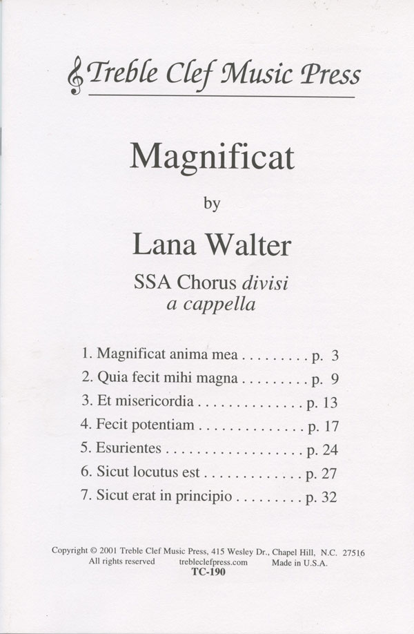 Lana Walter : Magnificat : SSAA : Songbook : TC-190