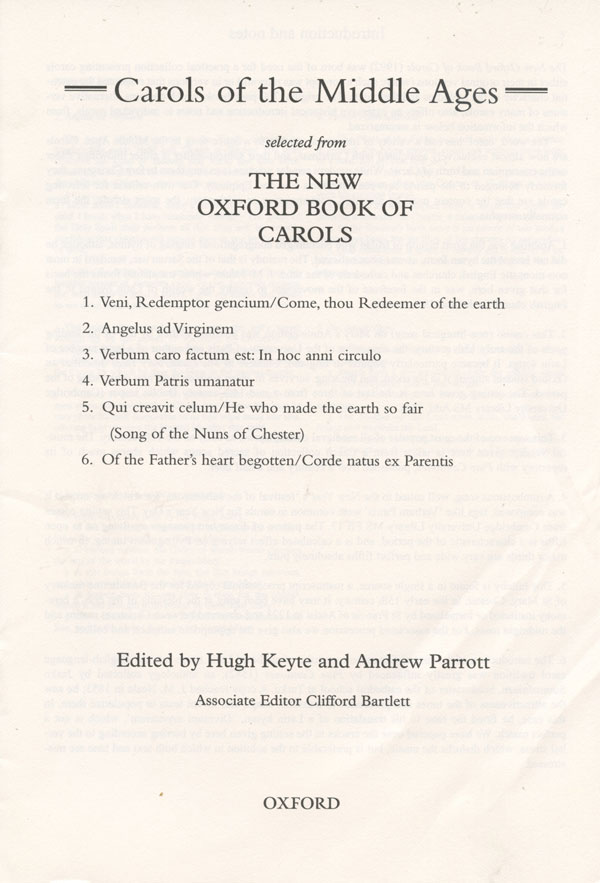 Various Arrangers : Carols of the Middle Ages : SATB : Songbook : 978019353334