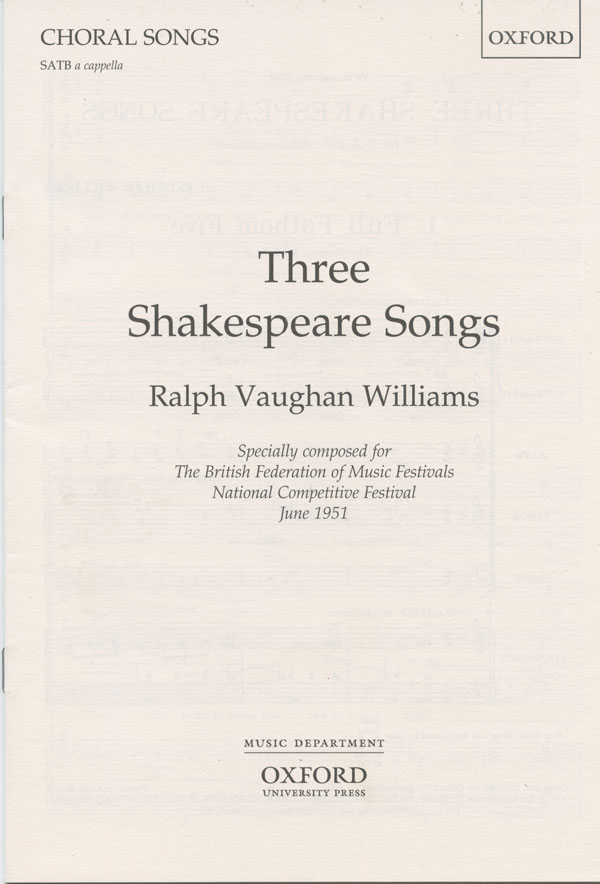 Ralph Vaughan Williams : Three Shakespeare Songs : SATB : Songbook : 9780193438279 : 9780193438279