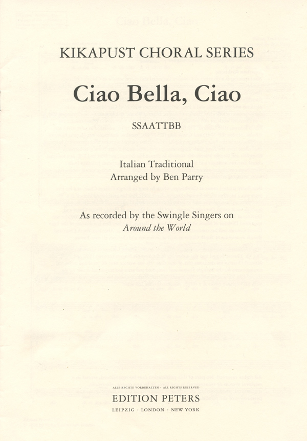 Ben Parry : Ciao Bella, Cia : SSAATTBB : Sheet Music