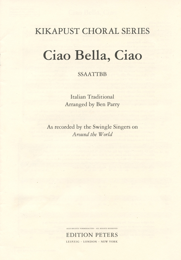Ben Parry : Ciao Bella, Cia : SSAATTBB : Sheet Music : 98-EP77050