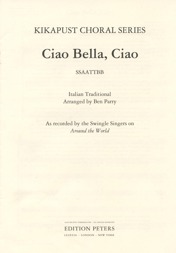 Ben Parry : Ciao Bella, Cia : SSAATTBB : Sheet Music :  : 98-EP77050