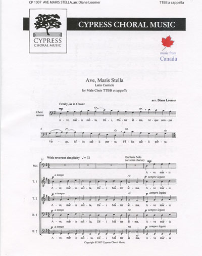 Ave, Maris Stella : TTBB : Diane Loomer : Chor Leoni : Sheet Music : CP1007