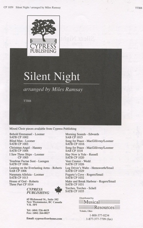 Silent Night : TTBB : Miles Ramsay : Franz Xaver Gruber : Chor Leoni : Sheet Music : CP1059