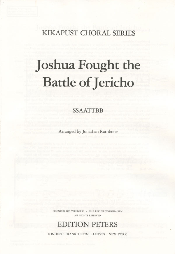 Joshua Fought the Battle of Jericho : SSAATTBB : Jonathan Rathbone : Sheet Music : EP77055