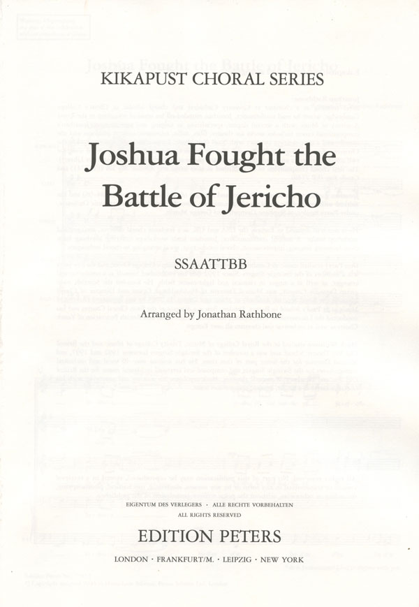 Joshua Fought the Battle of Jericho : SSAATTBB : Jonathan Rathbone : Sheet Music : 98-EP77055