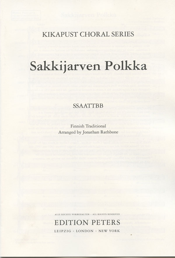 Sakkijarven Polkka : SSAATTBB : Jonathan Rathbone : Traditional : Sheet Music : 98-EP77038
